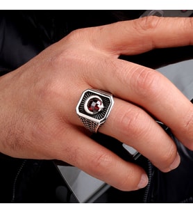 925 Ayar Gümüş Zirkon Taşlı Ayyıldız Model Erkek Yüzük (Gri)