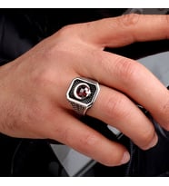 925 Ayar Gümüş Zirkon Taşlı Ayyıldız Model Erkek Yüzük (Gri)