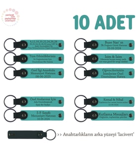 Girişimcilik Seminerleri İçin, 10'lu Set, Kişiselleştirilebilir Deri Anahtarlık, Koyu Turkuaz & Laci
