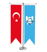 Masa Üstü Kırlangıç Selçuklu Devleti + Türk Bayrağı + Krom T Direk Masa Bayrak Seti