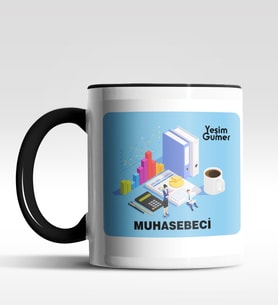 Kişiye Özel Muhasebeci Tasarımlı Siyah Kupa (Siyah - Beyaz)