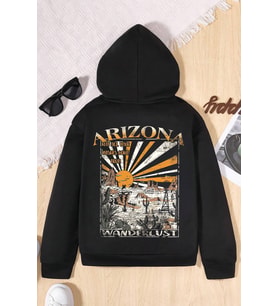Arizona Baskılı Erkek - Kız Çocuk Rahat Kalıp Sweatshirt (Siyah)