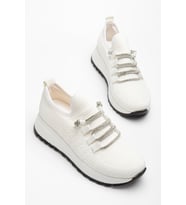 Paris Beyaz Triko Bağcıklı Taşlı Rahat Kalıp Sneaker (Karışık)