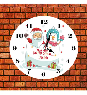 Noel Baba Ve Kardan Adam Temalı İsimli Duvar Saati Kişiye Özel