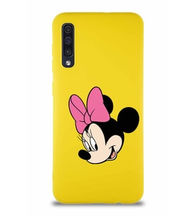 Samsung Galaxy A50 Soft Premier Kapak Minnie Mouse-B Tasarımlı Silikon Kılıf - Sarı (Şeffaf)