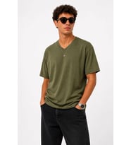City Erkek V Yaka Basic Tişört Kısa Kol Yazlık Regular Fit T-Shirt - Haki