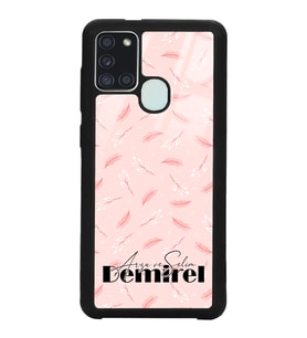 Samsung A21s Uyumlu Pudra Yapraklı Tasarımlı Glossy Telefon Kılıfı