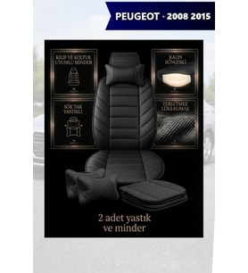 peugeot 2008 2015 Koltuk ve Kılıf uyumlu Minder Lüks Siyah Yastık 2 Minder 2 Yastık