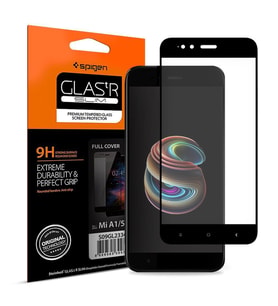 Spigen Mi A1 / Mi 5X ile Uyumlu Cam Ekran Koruyucu Full Cover Glass Black