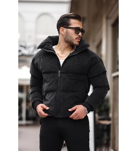 Erkek Gizli Kapüşonlu Su Ve Soğuk Geçirmez Dolum Şişme Oversize Nova Kumaş Mont Siyah
