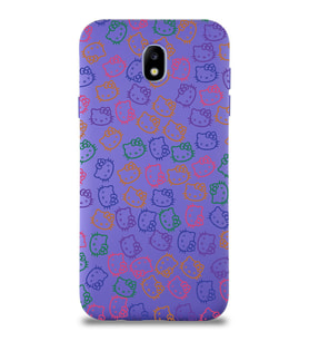 Samsung Galaxy J7 Pro Uyumlu Lansman Kılıf Hello Kitty Tasarımlı İçi Kadife Kapak-Mor (Şeffaf)