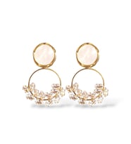 Buğday Motif Taşlı Gold Halka Çelik Küpe