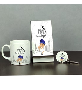Pilot Üçlü Set (Kupa + Telefon Standı + Anahtarlık) 001