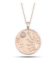 Gümüş Rose Opal Beyaz Taşlı Ay Güneş Kadın Kolye