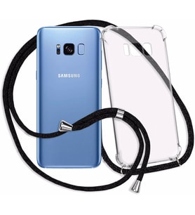 Samsung Galaxy S8 Kılıf Boyun Omuz Askılı İpli Şeffaf Silikon (Siyah)