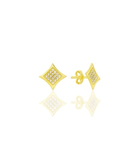 Gümüş altın yaldızlı zirkon taşlı şık kare kadın küpe SGTL12661GOLD
