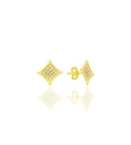 Gümüş altın yaldızlı zirkon taşlı şık kare kadın küpe SGTL12661GOLD
