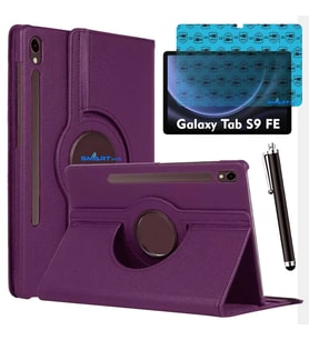 Samsung Galaxy Tab S9 FE Uyumlu Tablet Kılıfı Ekran Koruyucu Kalem Set (Mor)