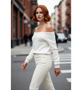 Kadın Oversize Boncuk İşlemeli Kayık Yaka Triko Kazak Omuz Açık Super Crop Şık Tasarım Kaliteli