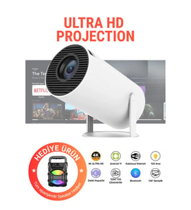 Taşınabilir Android Projeksiyon Cihazı, HD Görüntü, WiFi, Bluetooth, Hoparlör ile