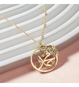 Gül Tasarımlı Hz. Muhammed İsim Kolye 925K Gümüş Kadınlara Özel Hediye (Gold)