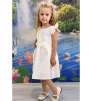 Breeze Kız Çocuk Elbise Çiçek Nakışlı Fiyonk Aksesuarlı 2-6 Yaş, Ekru