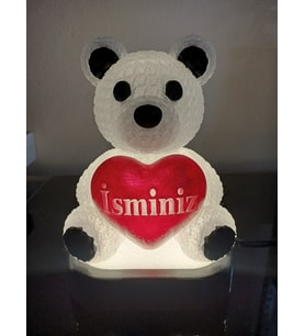 Kişiye Özel Hediyelik Isimli Kalpli Ayıcık Figürlü Dekoratif Led Lamba - Adaptörlü (Günışığı)