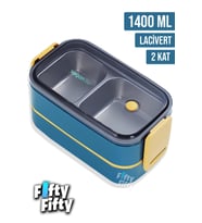 Vagonlife 1400 ML İki Kat Üç Bölme Paslanmaz Çelik Bento Lunch Box Yeni Nesil Sefer Tası -Çatal/Kaşıklı Model-ffbl50002 (Lacivert)