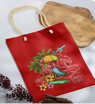 BK Gift Yaz Temalı Kırmızı Halat Saplı Kumaş Plaj Çantası -3, Baskılı Omuz Çantası, Alışveriş Çantası, Arkadaşa Hediye, Sevgiliye Hediye