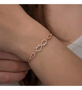 Gümüş Rose Baget Taşlı Sonsuzluk Bileklik