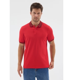 Kırmızı Polo Yaka Pike Kısa Kol Slim Fit %100 Pamuk Tişört 1011260171