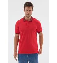 Kırmızı Polo Yaka Pike Kısa Kol Slim Fit %100 Pamuk Tişört 1011260171