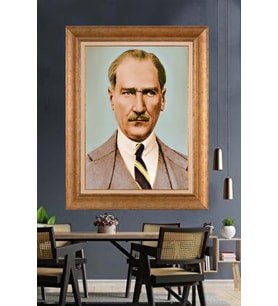 Altın Varaklı Çerçeveli Paspartulu Atatürk Tablo nh498 (Gold)