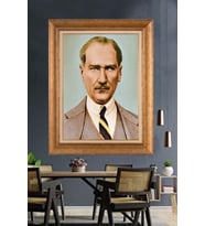 Altın Varaklı Çerçeveli Paspartulu Atatürk Tablo nh498 (Gold)