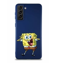 Samsung Galaxy S21 Plus Soft Premier Kapak Sünger Bob Tasarımlı Silikon Kılıf - Lacivert (Şeffaf)