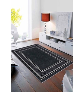 Antrasit Çerçeveli Kaymaz Tabanlı Dekoratif Halı RV031 - 100 x 160 cm