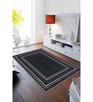 Antrasit Çerçeveli Kaymaz Tabanlı Dekoratif Halı RV031 - 100 x 160 cm
