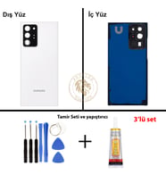 Samsung Note 20 Ultra Beyaz Arka Pil Kapağı Batarya Kapağı Lazer Kesim + Yapıştırıcı ve Vida Seti