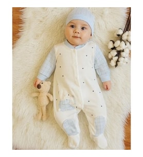 Bebek tulum beyaz mavi pötikareli %100 pamuklu 2li set
