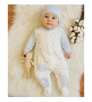 Bebek tulum beyaz mavi pötikareli %100 pamuklu 2li set