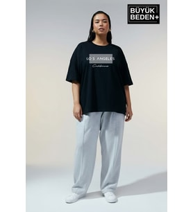 Kadın Büyük Beden Los Angeles Baskılı 3xl-6xl Bisiklet Yaka Tshırt SPR26BTSK510-18