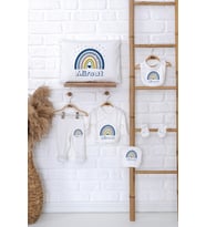 Pia Baby Premium %100 Pamuk İsme Özel Erkek Bebek Hediye Seti Zıbın Yastık Kılıfı 5091-06 (Ekru)
