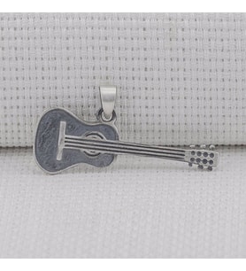 Gitar Tasarım Müzikol 925 Ayar Gümüş Erkek Kolye Ucu (Siyah)