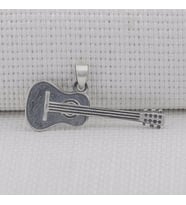Gitar Tasarım Müzikol 925 Ayar Gümüş Erkek Kolye Ucu (Siyah)