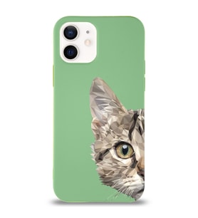 Apple iPhone 12 Uyumlu Lansman Kılıf Catface Tasarımlı İçi Kadife Kapak-Yeşil (Şeffaf)