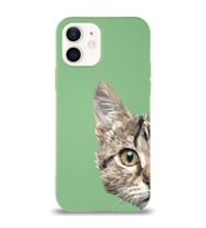 Apple iPhone 12 Uyumlu Lansman Kılıf Catface Tasarımlı İçi Kadife Kapak-Yeşil (Şeffaf)