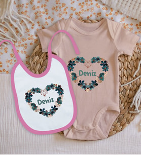 BK Kids Kişiye Özel İsimli Pembe %100 Pamuklu Kısa Kol Bebek Body Zıbın ve Mama Önlüğü Hediye Seti-8