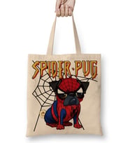 Spider Pug Köpek Örümcek Adam Bez Çanta Uzun Saplı