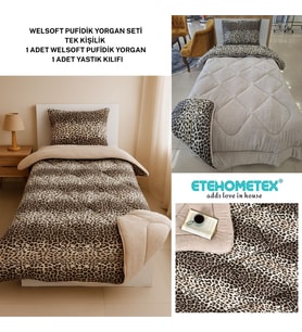 ETE HOMETEX TEK KİŞİLİK LÜX WELSOFT YORGAN SETİ LEOPAR BEJ 155X215CM 8696474231961