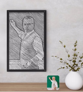 BK Gift Kişiye Özel Erkek Öğretmen Karakalem Tasarımlı Dekoratif Ahşap Siyah Çerçeveli Tablo-1